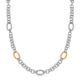 18k Yellow Gold and Sterling Silver Rhodium Plated Multi Design Chain Necklace-rx67768-38