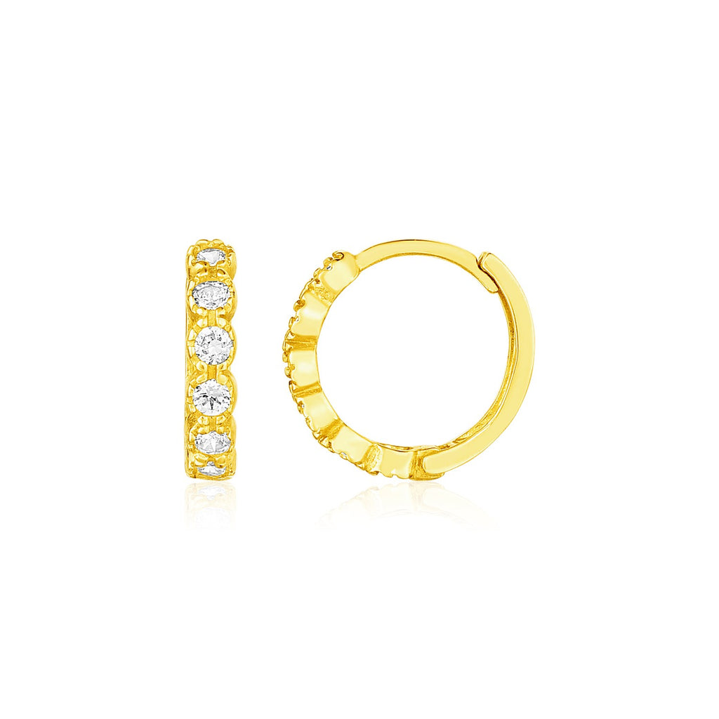 14k Yellow Gold Petite Hoop Earrings with Round Cubic Zirconias-rx58650