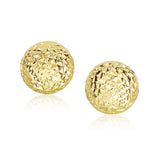14k Yellow Gold Puff Round Earrings with Diamond Cuts-rx69898