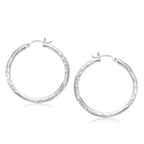 14k White Gold Fancy Diamond Cut Hoop Earrings (35mm Diameter)-rx74966