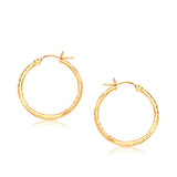 14k Yellow Gold Slender Hoop Earring with Diamond-Cut Finish (25mm Diameter)-rx75174