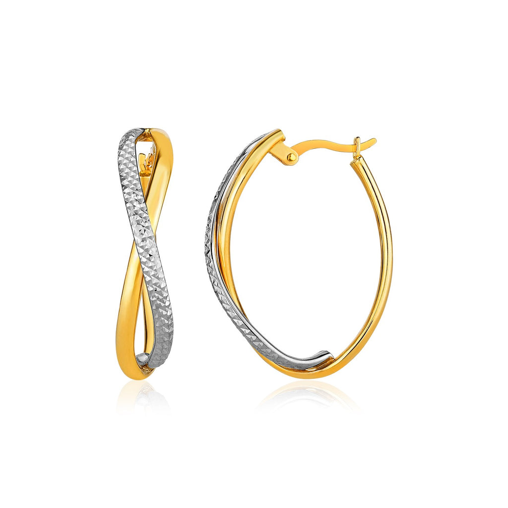 14k Two-Tone Gold Twisted Style Multi-Textured Hoop Earrings-rx79675