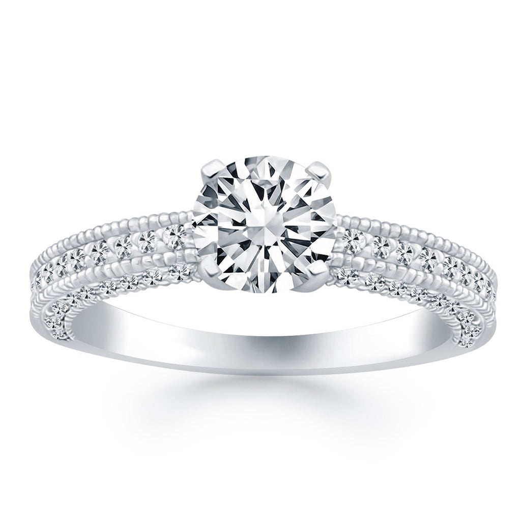 14k White Gold Diamond Micropave Milgrain Engagement Ring-rxd74203y28bt