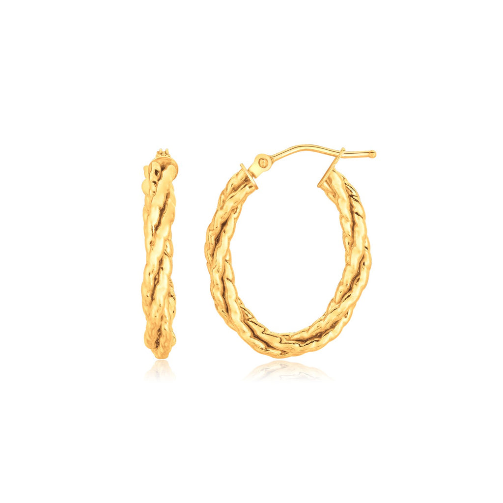 14k Yellow Gold Twisted Tube Oval Hoop Earrings-rx78099