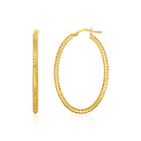 14k Yellow Gold Textured Oval Hoop Earrings-rx40347