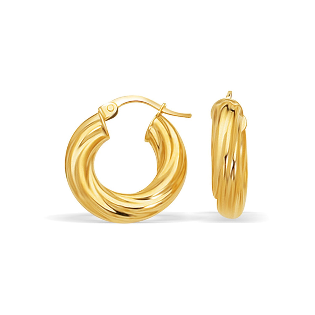 14k Yellow Gold Fancy Twist Hoop Earrings (7/8 inch Diameter)-rx81910