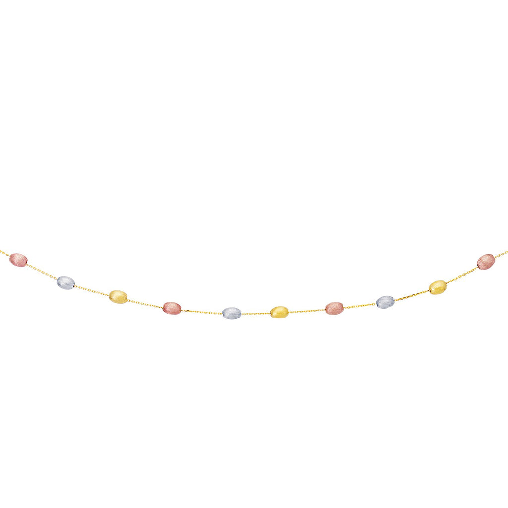 14k Tri-Color Gold Necklace with Fancy Textured Pebble Stationsrx84866-17-rx84866-17