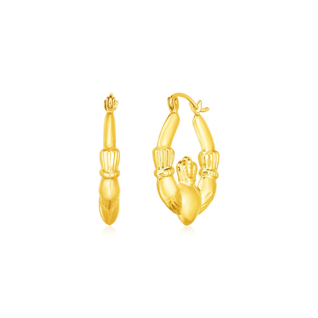 14K Yellow Gold Claddagh Symbol Hoop Earrings-rx56490