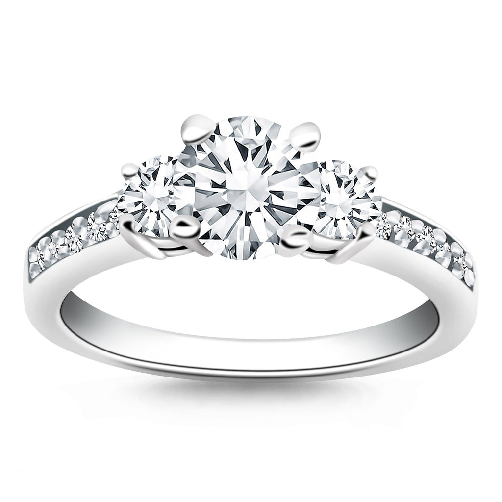 14k White Gold Three Stone Engagement Ring with Diamond Band-rxd80433y28bt