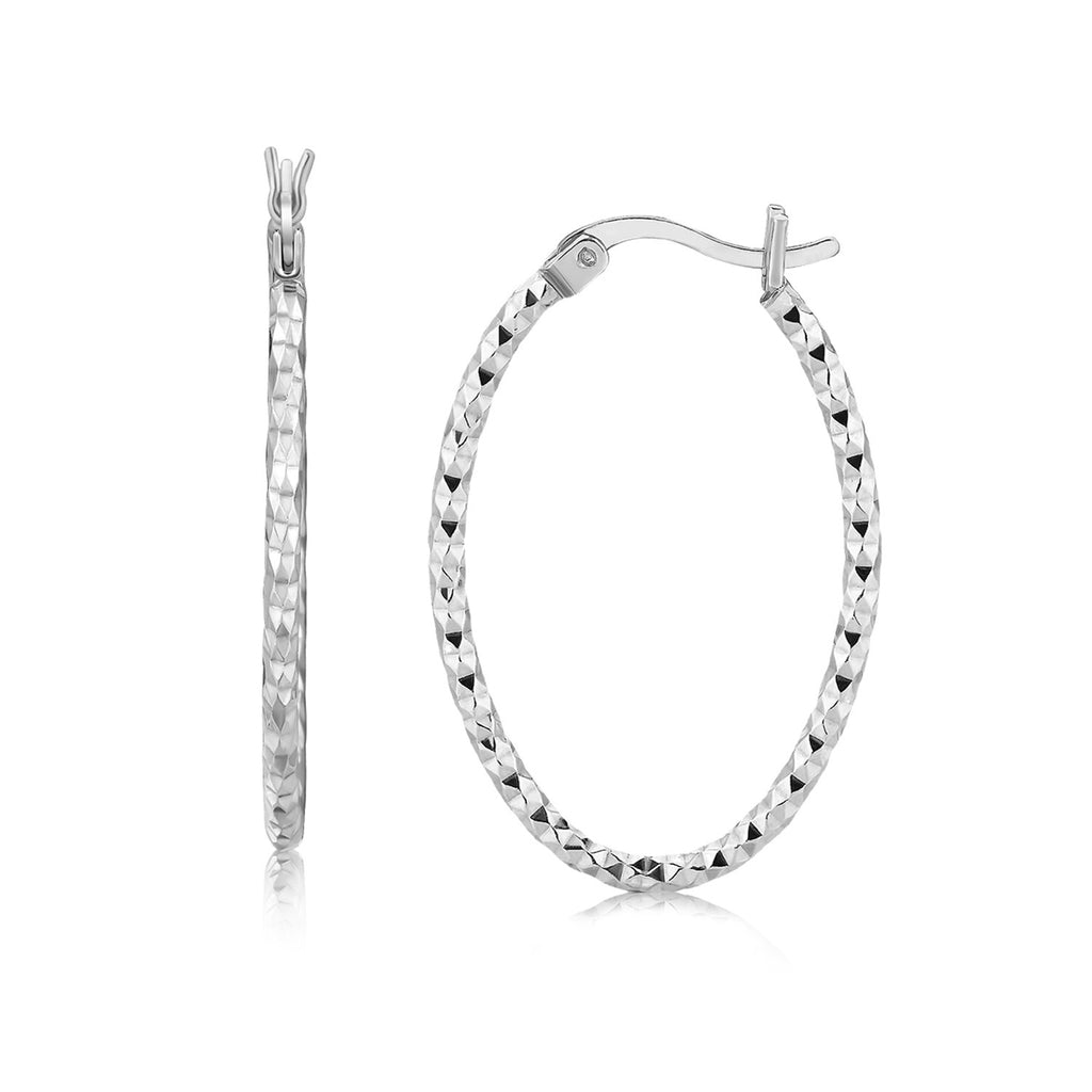 Sterling Silver Rhodium Plated Textured Diamond Cut Classic Hoop Earrings-rx78736