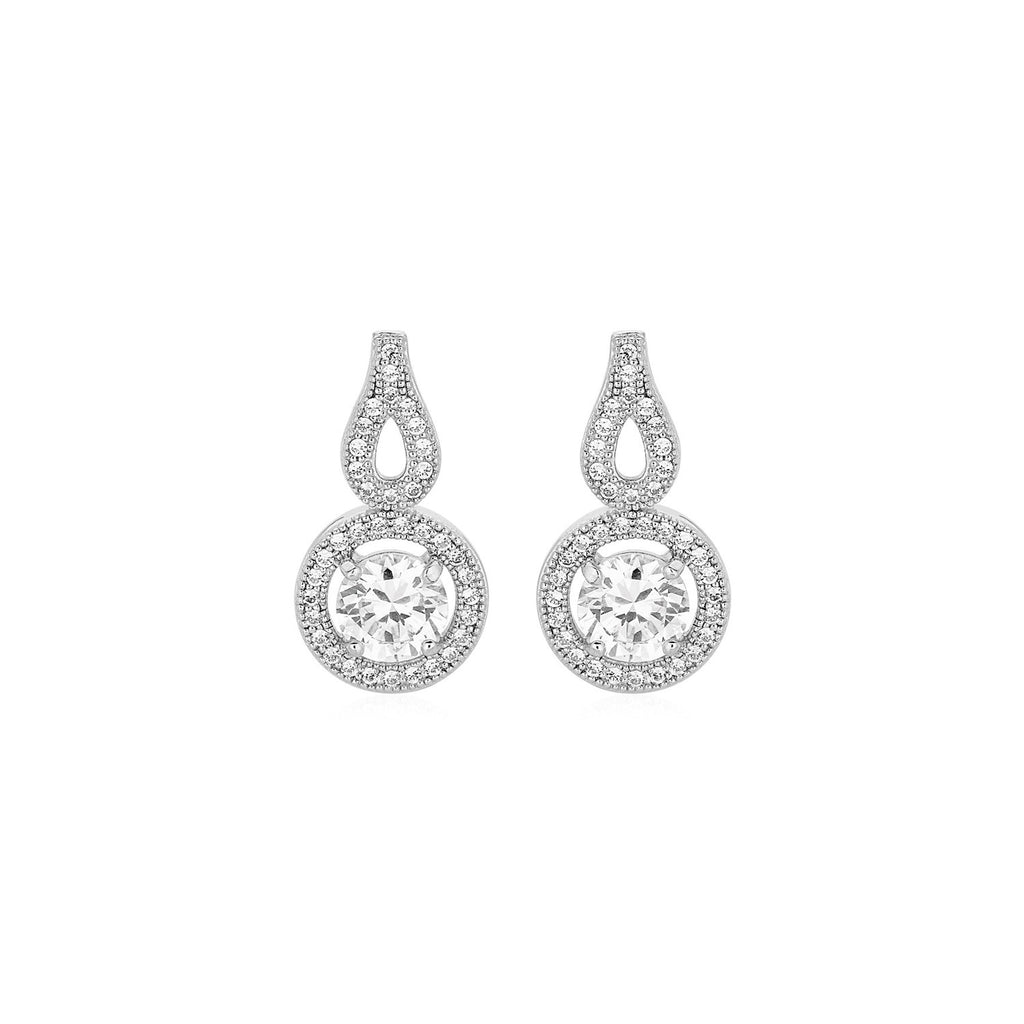Earrings with Circle and Teardrop Motif with Cubic Zirconia in Sterling Silver-rx99437
