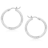 14k White Gold Diamond Cut Hoop Earrings (25 mm)-rx88559