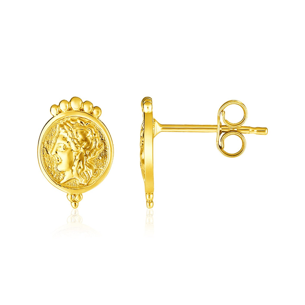 14k Yellow Gold Roman Coin Earrings-rx35336