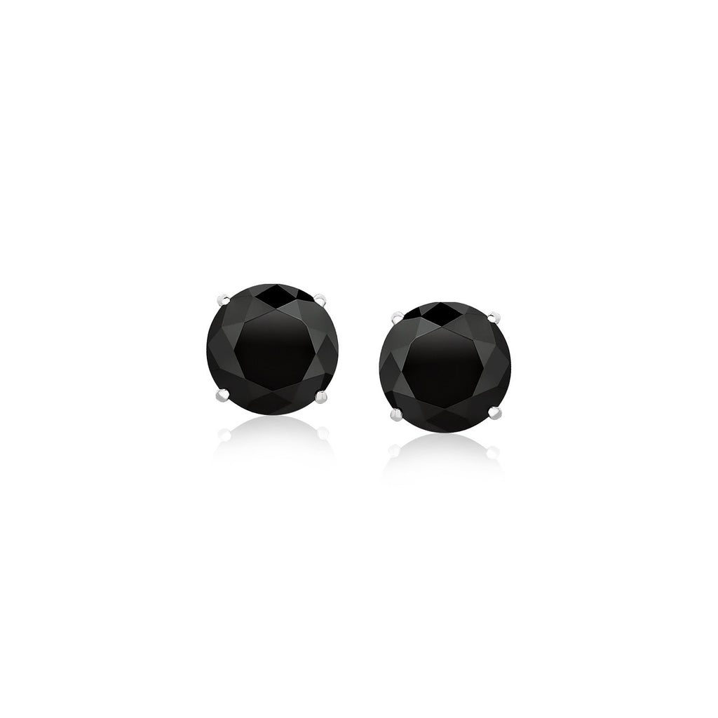 14k White Gold Stud Earrings with Black 6mm Faceted Cubic Zirconia-rx40836