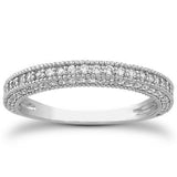14k White Gold Fancy Pave Diamond Milgrain Textured Wedding Ring Band-rxd90179y28bt