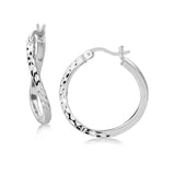 Sterling Silver Rhodium Plated Twist Style Hoop Diamond Cut Earrings (20mm)-rx86383