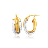 14k Two-Tone Gold Double Row Intertwined Oval Hoop Earrings-rx91853