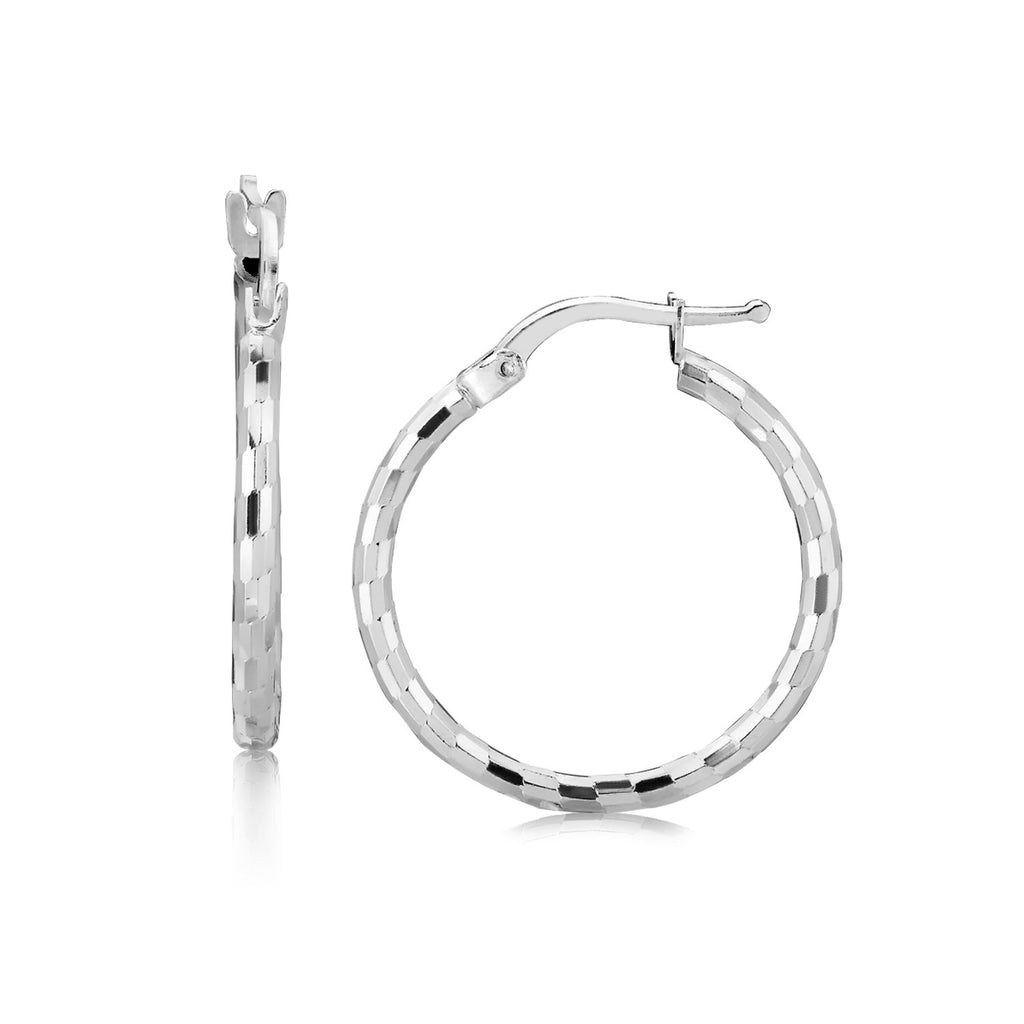 Sterling Silver Diamond Cut Hoop Earrings with Rhodium Plating (20mm)-rx87007