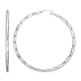 Sterling Silver Large Hoop Earrings with Hammered Texture-rx96605