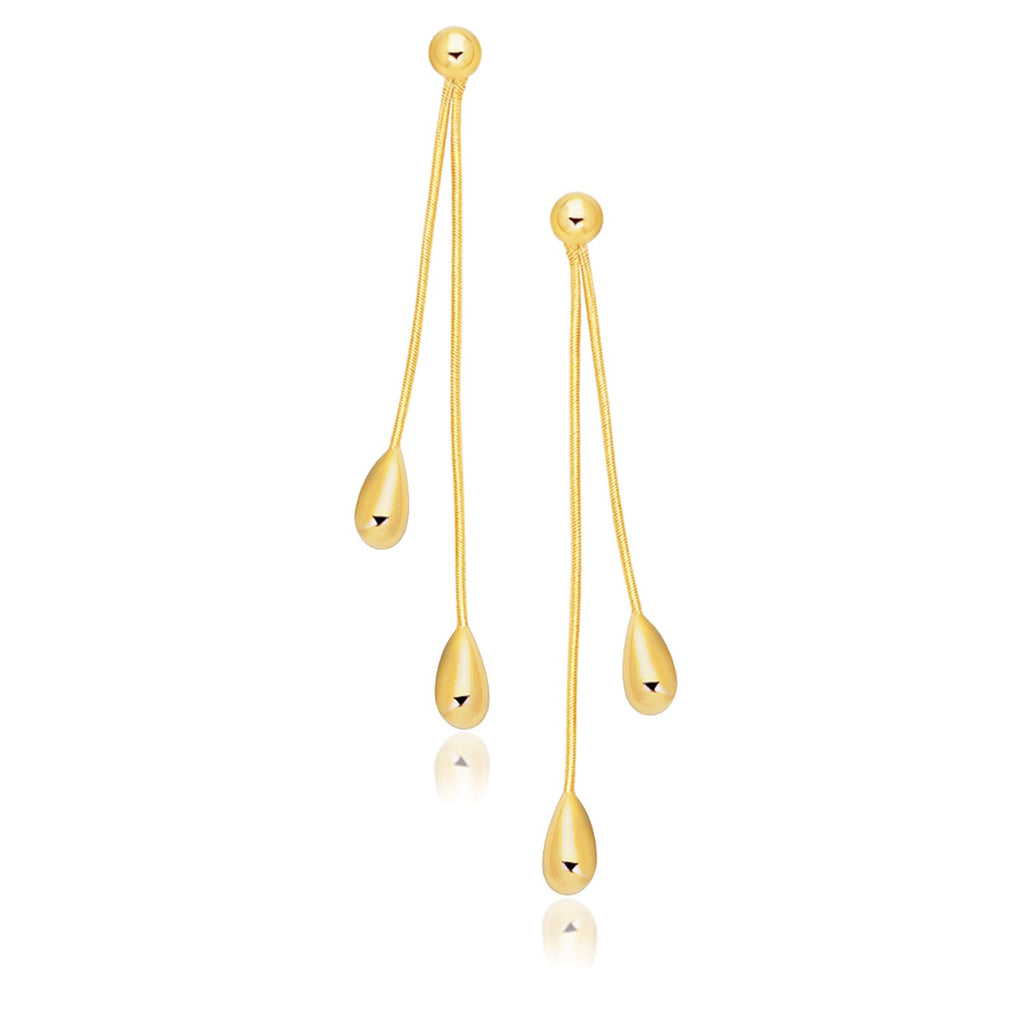 14k Yellow Gold Double Drop Long Earrings-rx96661