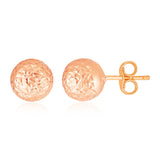 14k Rose Gold Ball Earrings with Crystal Cut Texture-rx24443