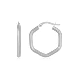 14k White Gold Shiny Hexagon Hoop Earrings-rx66953
