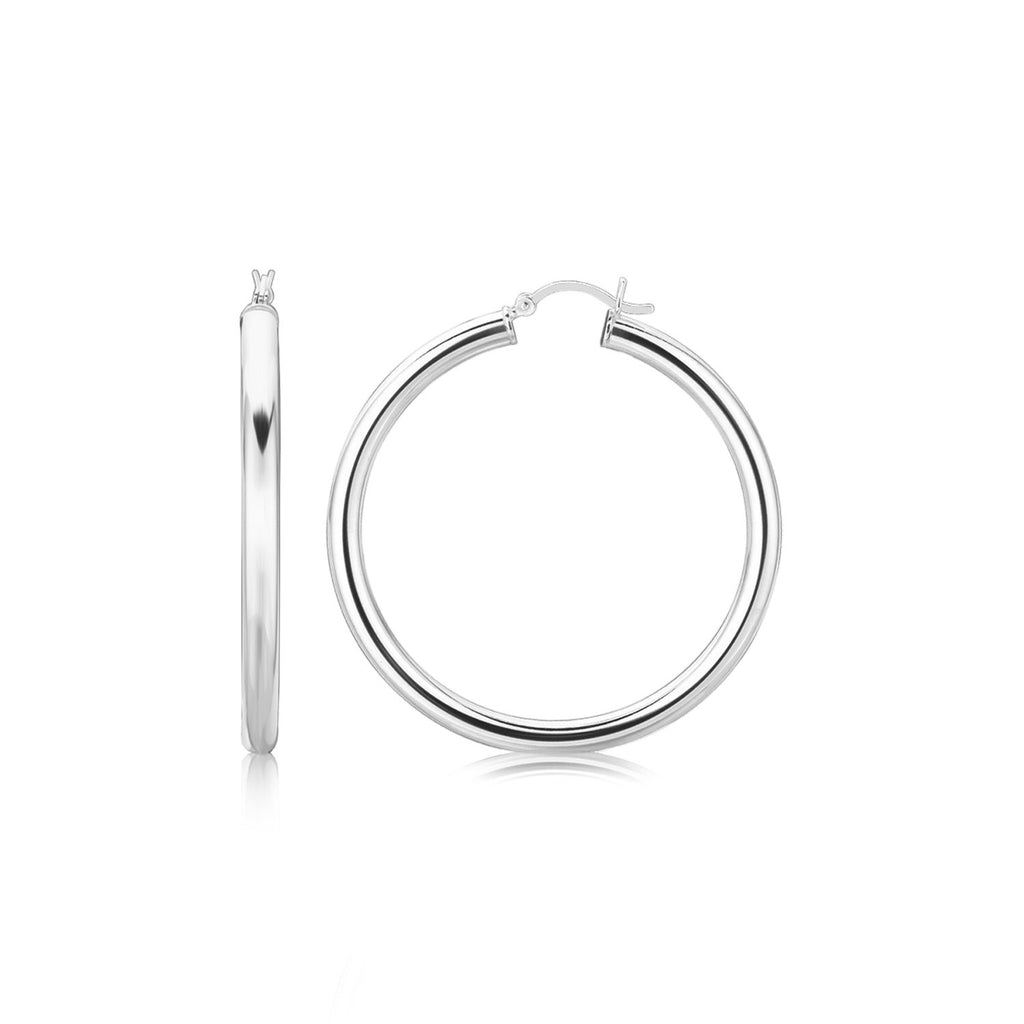 Sterling Silver Rhodium Plated Thick Large Polished Hoop Design Earrings (40mm)-rx78335