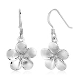 Sterling Silver Matte Textured Flower Dangle Earrings-rx82096