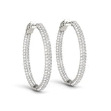 14k White Gold Diamond Hoop Double Sided Three Row Earrings (2 cttw)-rx87593