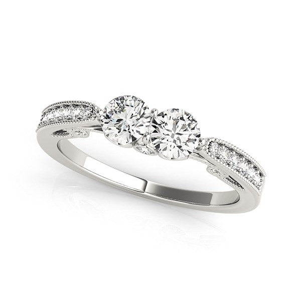 Two Stone Diamond Ring With Milgrain Design In 14k White Gold (3/4 cttw)-rxd9462y28bt