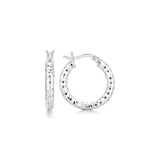 Sterling Silver Polished Rhodium Plated Faceted Hoop Style Earrings-rx62426