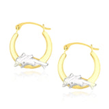 10k Two-Tone Gold Round Graduated Dolphin Design Hoop Earrings-rx6297