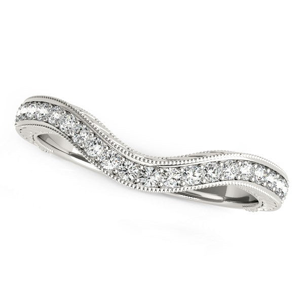 14k White Gold Milgrained Baroque Curved Diamond Wedding Ring (1/6 cttw)-rxd66032y28bt