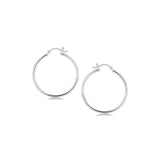 Sterling Silver Thin Polished Hoop Style Earrings with Rhodium Plating (30mm)-rx6327