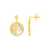 14k Yellow Gold and Mother of Pearl Tree of Life Earrings-rx27084