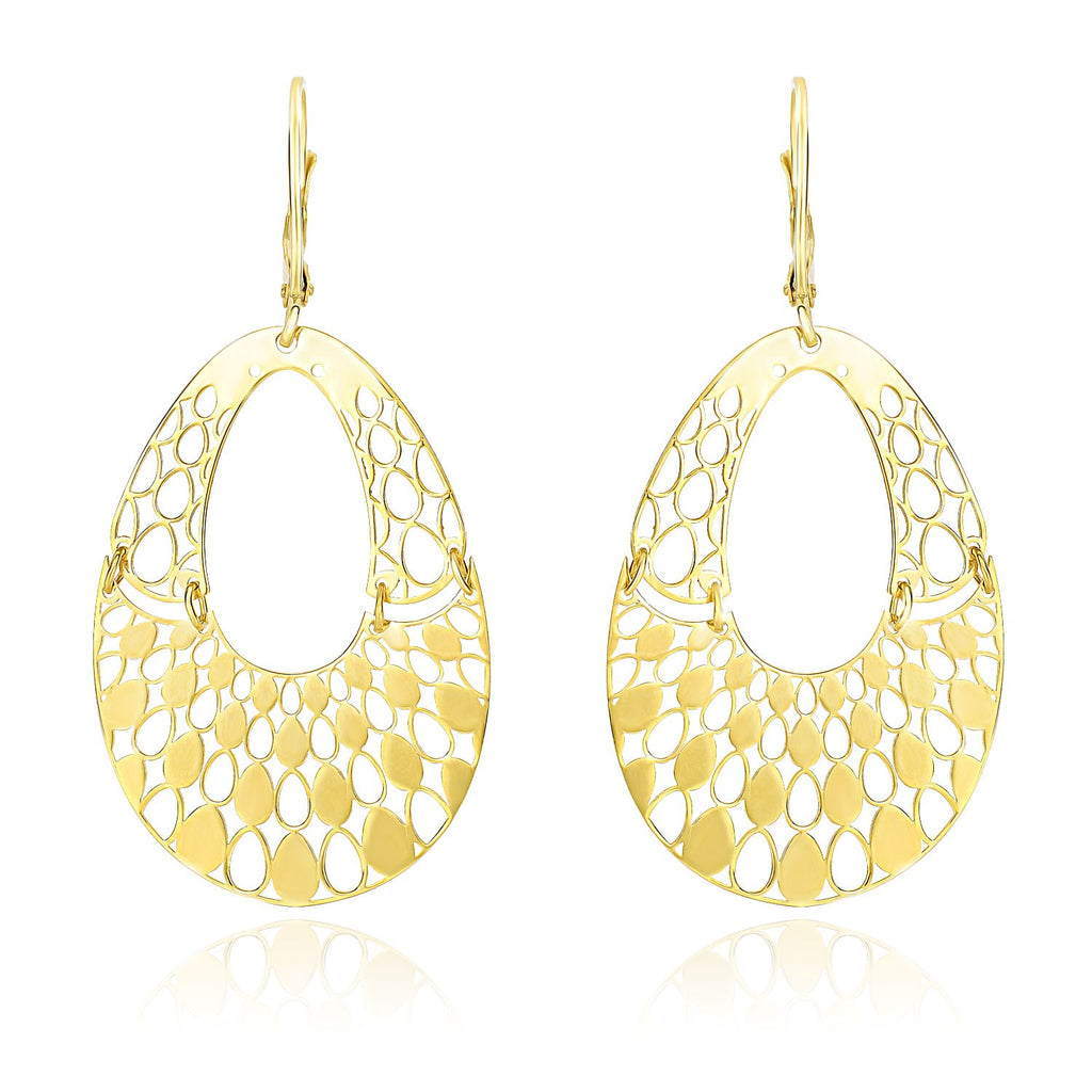 14k Yellow Gold Teardrop Filigree Design Graduated Open Teardrop Earrings-rx36484