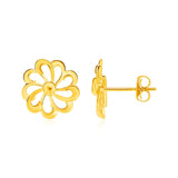 14k Yellow Gold Post Earrings with Flowers-rx67491