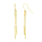 14k Yellow Gold Double Strand Cylinder and Chain Drop Style Earrings-rx85565
