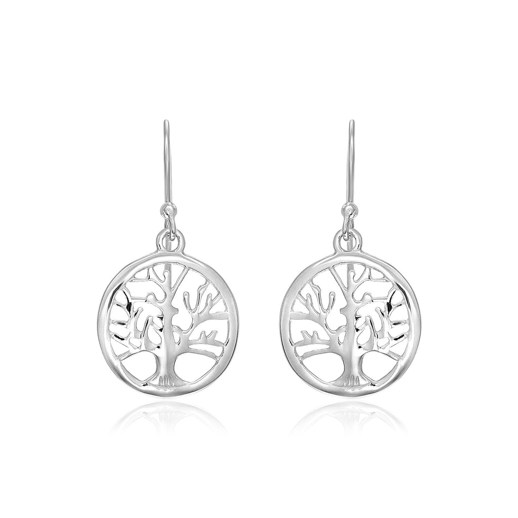 Sterling Silver Round Tree of Life Earrings-rx93653