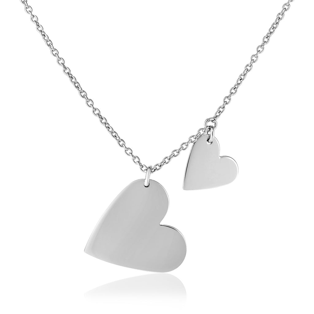 Sterling Silver 18 inch Necklace with Two Polished Hearts-rx97244-18