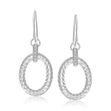 Sterling Silver Rhodium Finished Diamond Embellished Oval Rope Drop Earrings-rx40446