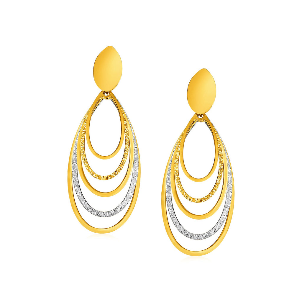 14k Two Tone Gold Two Toned Post Earrings with Graduated Ovals-rx60766