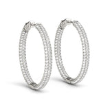 14k White Gold Two Row Pave Set Diamond Hoop Earrings (7 cttw)-rx35363