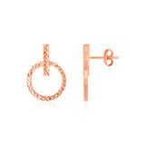 14k Rose Gold Textured Circle and Bar Post Earrings-rx57044