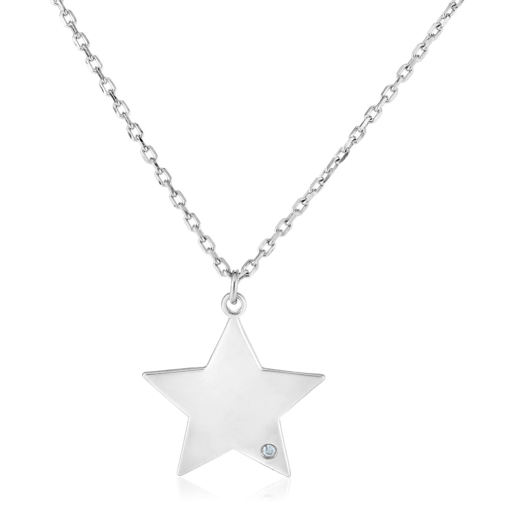 Sterling Silver 18 inch Necklace with Star Pendant with Diamond-rx66990-18