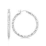 Sterling Silver Faceted Motif Large Hoop Earrings with Rhodium Plating-rx63987