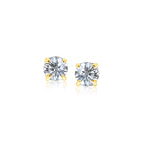 14k Yellow Gold Stud Earrings with White Hue Faceted Cubic Zirconia-rx67275