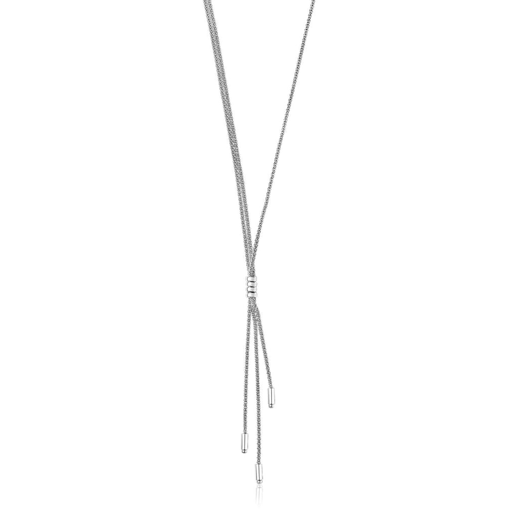 Sterling Silver Three Strand Lariat Necklace with Polished Bars-rx46980-17