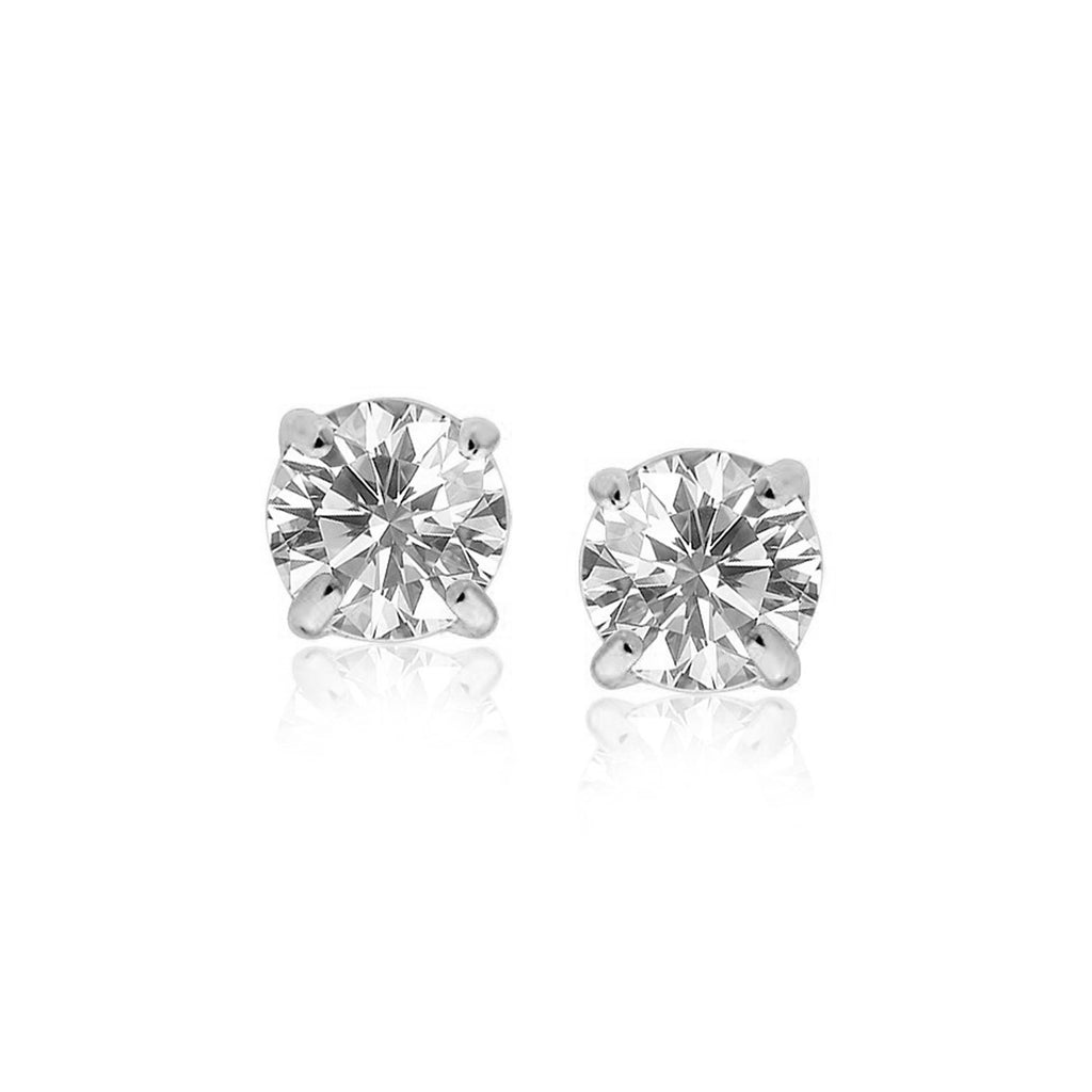 14k White Gold Stud Earrings with White Hue Faceted Cubic Zirconia-rx53852