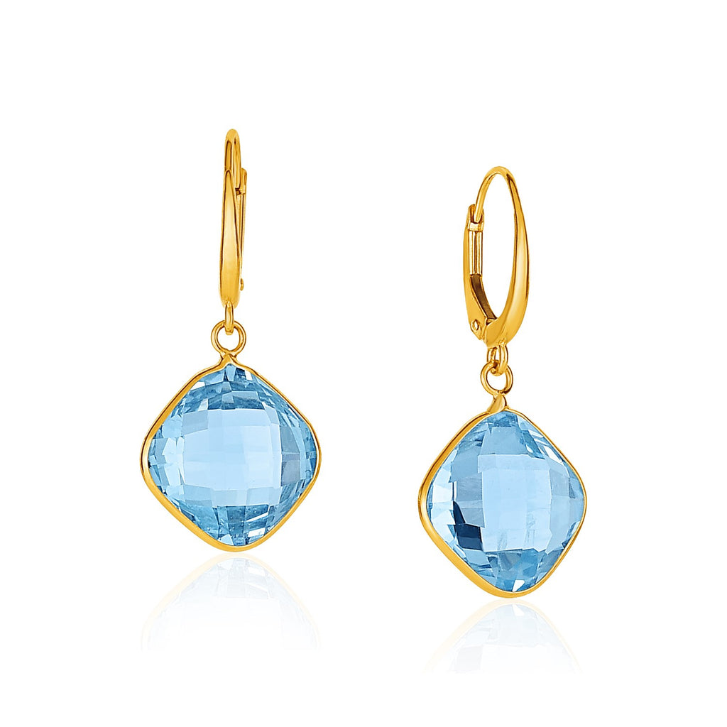Drop Earrings with Blue Topaz Cushion Briolettes in 14k Yellow Gold-rx60744